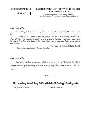 Kỳ thi chọn học sinh giỏi lớp 11 THPT  năm học 2013 - 2014 đề thi môn Ngữ Văn